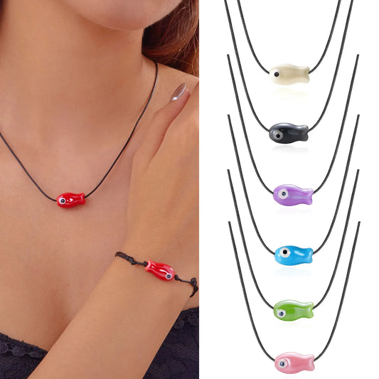 Necklace for Women Men Romantic Small Fish Rope Braided Necklace