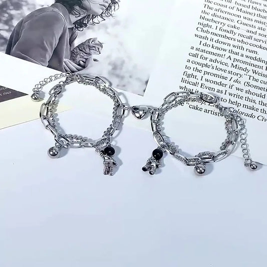 Romantic Couple Bracelet for Women Men Beautiful Heart Magnet Astronaut