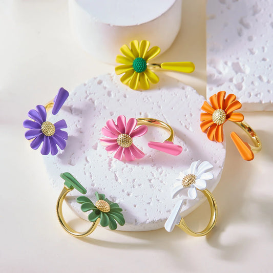 Adjustable Rings For Women Asymmetric Flower Rings Korean Fashion Jewelry Party Gifts