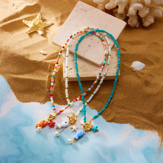 Necklace for Women Handmade Imitation Pearl Starfish Necklace