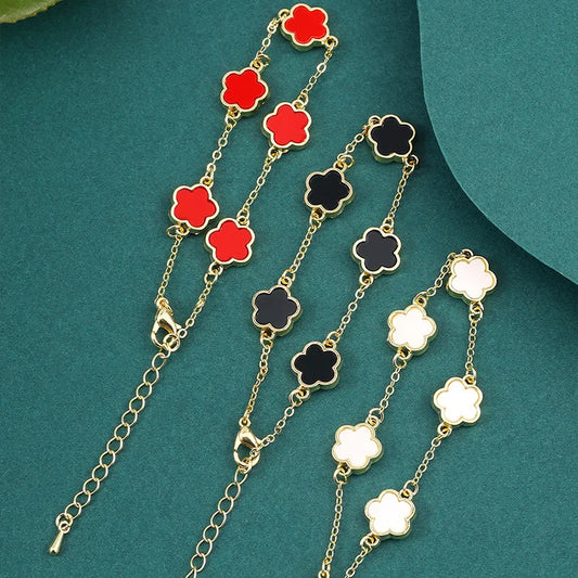 Bossom Bracelet for Women Lucky Five-petal Flower Gold Color Chain Bracelet