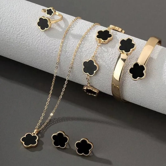 5pcs/set Colorful Enamel Plum Blossom Bracelets for Women Leaf Flower Necklace Earring