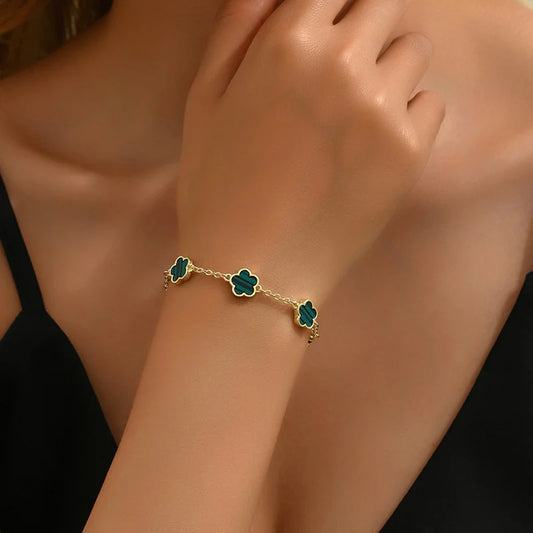 Bossom Bracelet for Women Lucky Five-petal Flower Gold Color Chain Bracelet