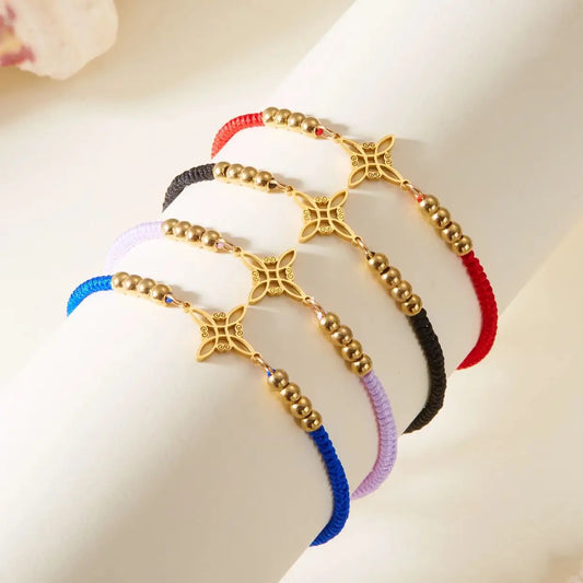 Handmade Braided Rope Bracelets for Women Men Stainless Steel Witch Knot Bracelets